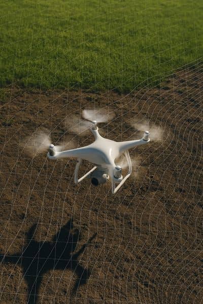 Survey drones flying over farmland to capture aerial data for LiDAR mapping and topographic surveys
