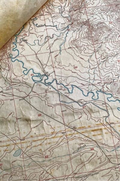 A detailed contour map showing land elevations used in topographic surveys