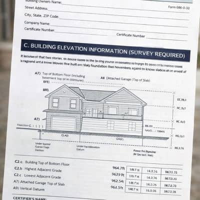 Sample form layout used for a FEMA elevation certificate with building elevation details