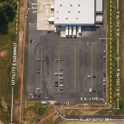 Commercial property boundary map - ALTA SURVEY Mississippi Aerial view of commercial property with boundary lines and easements shown as part of an ALTA survey
