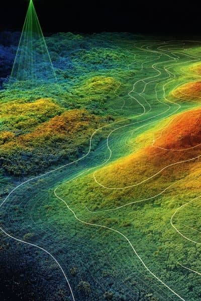 3d lidar mapping data showing terrain elevation and surface detail using point cloud visualization